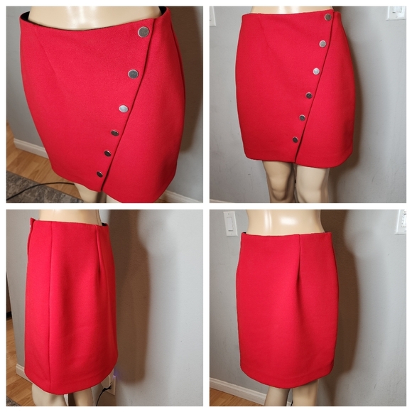 Maje Snap Asymmetrical Button Red Justine Mini Skirt Size 40 Size 8 - Picture 15 of 16